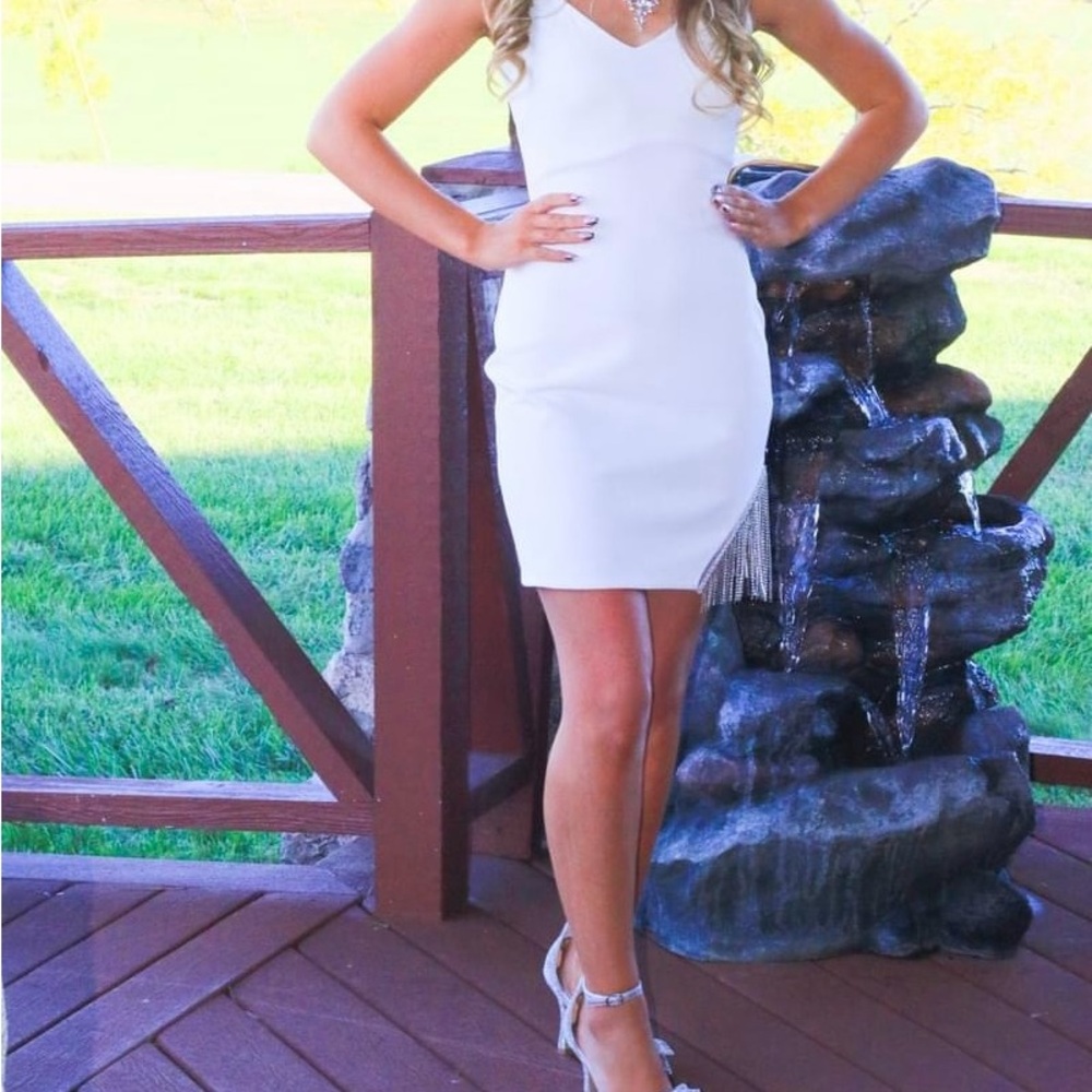 White cocktail dress with rhinestone embellishments. Size 0-1. Homecoming Prom